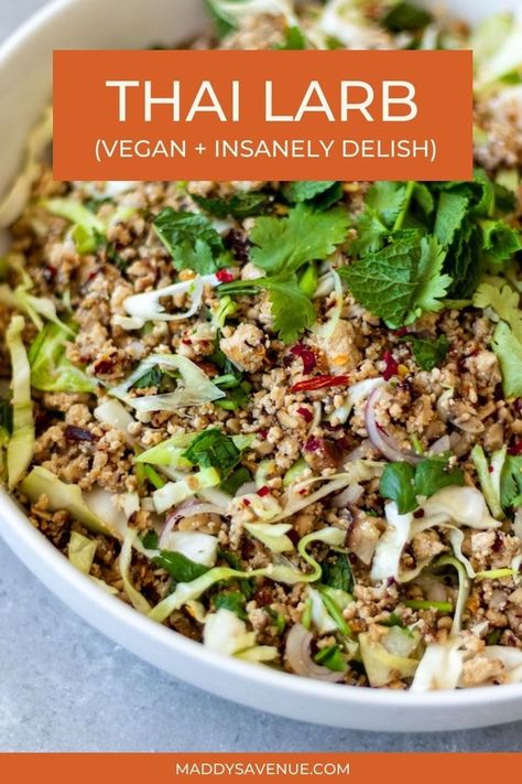 Vegan Laos Recipes, Tofu Larb Recipe, Vegetarian Recipes Thai, Vietnamese Vegetarian Recipes, Tofu Laab, Vegan Larb, Thai Recipes Vegetarian, Larb Recipe Thai, Thai Vegetarian Recipes