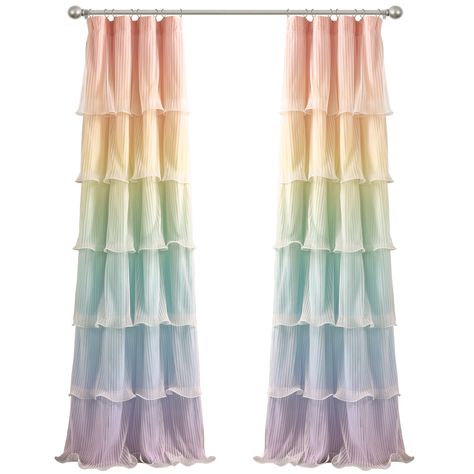 Flowy Fashion, Rainbow Curtains, Ruffle Curtains, Curtain Rings With Clips, Rainbow Ombre, Lush Decor, Ombre Design, Metal Curtain, Sheer Curtain Panels