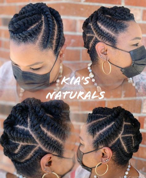 Natural Upstyle with Flat Twists Black Natural Hair Twist Styles, Flat Twist Hairstyles For Short Hair 4c, Flat Twists Updo, Natural Hair Flat Twist Styles Updo, Natural Braid Styles No Weave, Twisted Updo Natural Hair, Flat Twist Hairstyles For Short Hair, Cornrows Natural Hair No Extensions, Protective Styles For Natural Hair Braids