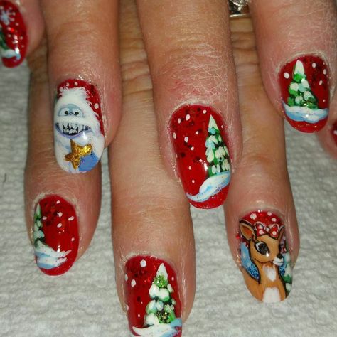 Reindeer Nails, Rudolph Red Nosed Reindeer, Red Nose Reindeer, Brown Hair With Blonde Highlights, Seasonal Nails, Rudolph The Red, Red Nose, Red Nosed Reindeer, Xmas Nails