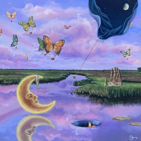 Sin ☾ on Twitter: "La Luna En Paraiso / The Moon In Paradise a tribute to Salvador Dali… " Psychadelic Art, Energy Art, Visionary Art, Art Collage Wall, Trippy Art, Hippie Art, Ethereal Art, Salvador Dali, Spiritual Art