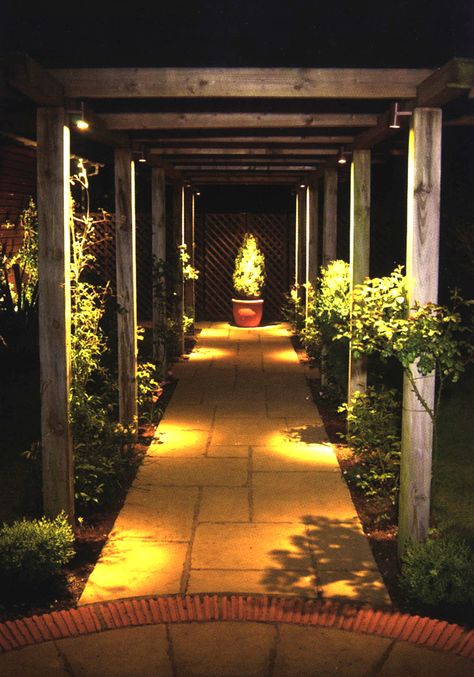 TRELLIS LIGHTING Trellis Lighting, Landscape Trellis, Trellis Pergola, Garden Lighting Design, Column Lighting, Lighting Landscape, Outdoor Trellis, Corridor Lighting, Pergola Lighting