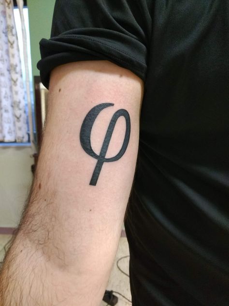 First tattoo: Phi by Anna at Jimmy's Tattoo - Athens Greece #tattoos #tattoo #beauty Phi Tattoo, Phi Symbol, Greece Tattoo, Trending Tattoos, Prison Tattoos, Symbol Tattoo, R Tattoo, Symbol Tattoos, Symbolic Tattoos