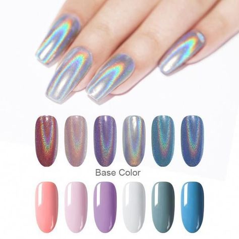 Nyfw Nails, Holographic Nail Powder, Nail Design Glitter, Nail Glitter Powder, Rainbow Nail Art, Rainbow Nail, Nail Design Video, Glitter Powder, Nail Glitter