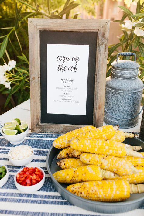 Create a Corn on the Cob Station at your 4th of July Party! More details on The TomKat Studio Miniature Cheesecakes, Housewarming Party Games, Cake Pop Displays, Backyard Graduation Party, Patriotic Baby, Hot Dog Bar, Food Stations, Corn Hole, Corn On The Cob