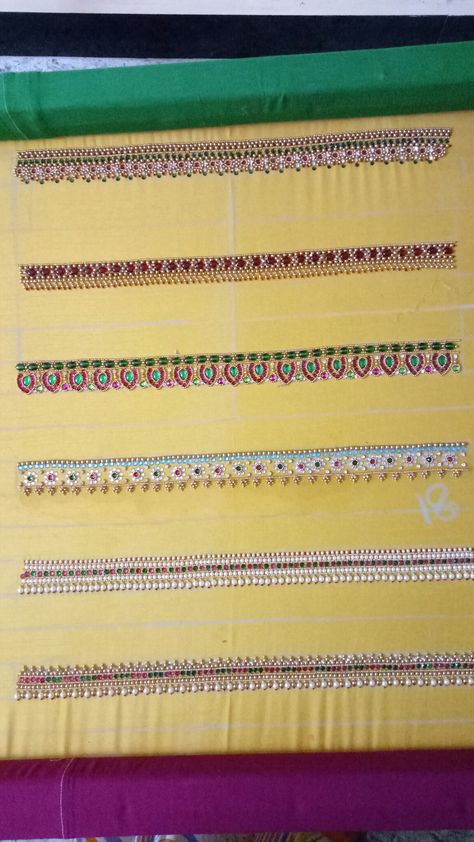 Aari Work Hip Belt Designs Simple, Neck Degins, Yellow Blouse Designs, Exclusive Blouse Designs, Pearls Embroidery, Blue Blouse Designs, Embroidery Belt, Latest Bridal Blouse Designs, Embroidery Stitches Beginner