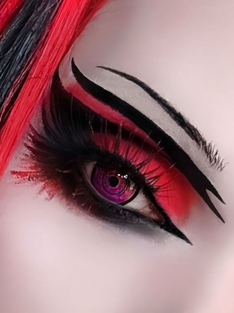 Red Dramatic Eye Makeup, Deadpool Eyeshadow, Dragon Makeup Halloween, Wrestling Makeup, Witchy Makeup Looks, Red Goth Makeup, Funky Makeup Looks, Crazy Makeup Art, Red Black Makeup#SheHulkCosplay #DIYHalloween #MarvelMakeup Wrestling Makeup, Goth Eye Makeup, Anime Eye Makeup, Punk Makeup, Makeup Drawing, Alt Makeup, Magical Makeup, Eye Makeup Designs, Edgy Makeup