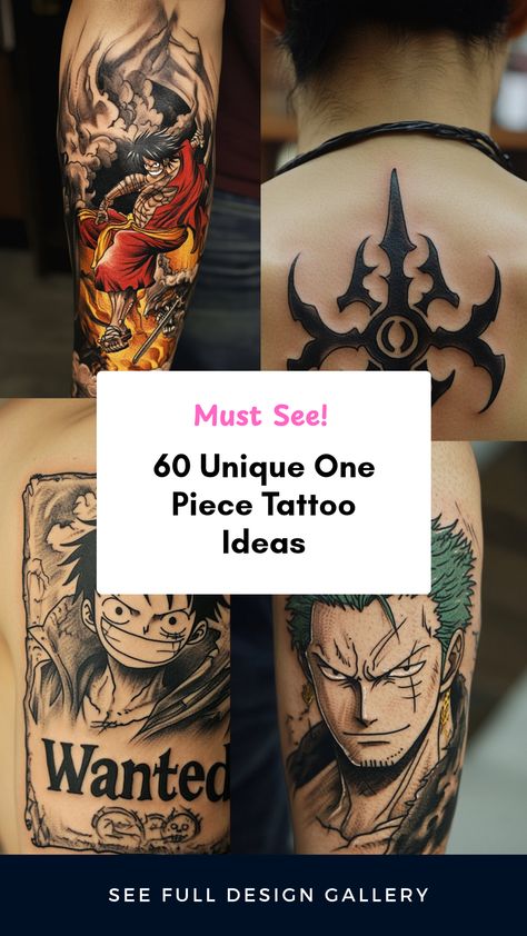 Are you a fan of One Piece? Discover 60 unique tattoo inspirations showcasing your favorite characters and symbols from this amazing series! Find designs that reflect your connection to the world of pirates, adventure, and friendship. Whether you prefer the Straw Hat Pirate crew or iconic jolly rogers, there's something for everyone in this collection. Celebrate the pirate life with stunning One Piece tattoos that tell a story—let your ink showcase your love for the iconic adventures we all adore! One Piece Tattoo Ideas, Piece Tattoo Ideas, Pirate Symbols, One Piece Tattoo, Pirate Crew, Piece Tattoo, Free Tattoo Designs, One Piece World, One Piece Tattoos