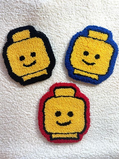 Lego Rug, Punchneedle Ideas, Rug Coasters, Punch Needling, Rug Coaster, Carpet Ideas, Christmas Gift For Him, Lego Man, Poop Emoji