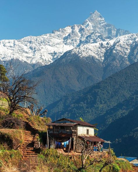 On the way of Mardi trek . . 📸 By @sthaamandeep Nepal Village House, Himalaya Photography, Uttarakhand Village, Nepali House, Reference For Watercolor, Kashmir Aesthetic, Aesthetic Bucket List, Warm Pictures, Nepal Tourism