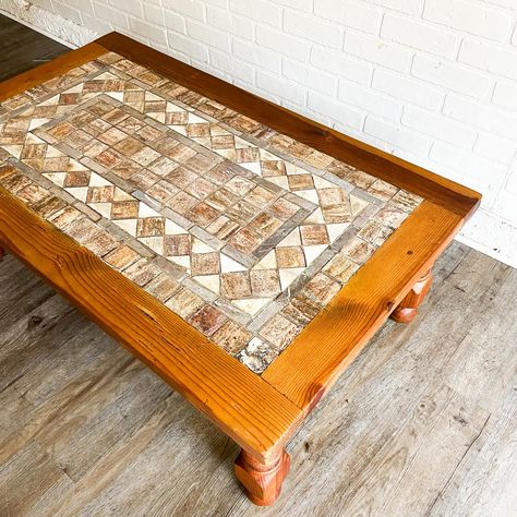 $250 Vintage Wood & Stone Rustic Coffee Table Tile Coffee Table Diy, Tile Coffee Table, Tiled Coffee Table, Rustic Coffee Table, Rustic Coffee Tables, Table Diy, Diy Coffee Table, Wood Stone, Redo Furniture