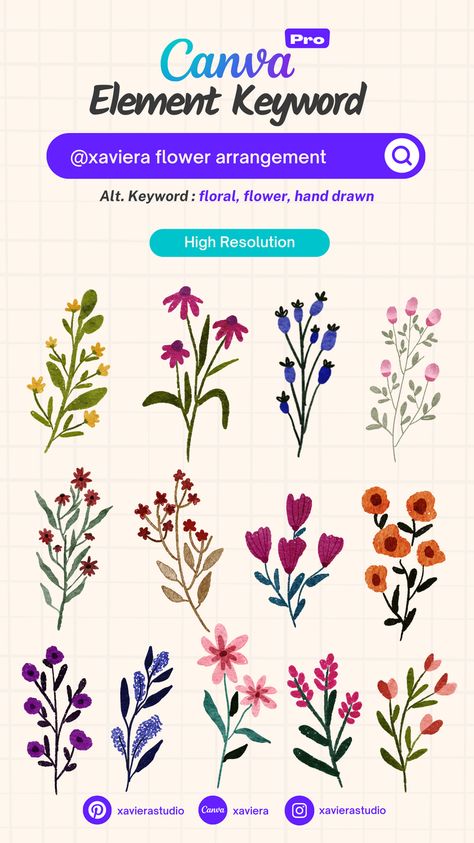 Canva element keyword for floral arrangement  illustration | @xaviera carrotscanvaelements #canvagraphicelements #canvaelemen Canva Borders Keyword, Canva Flower Elements, Canva Learning, Meal Planning Calendar, Canva Planner, Canva Keywords, Flower Elements, Collection Illustration, Keyword Elements Canva