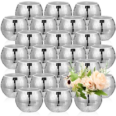 PRICES MAY VARY. Enough Quantity to Use and Replace: you will get 24 pieces of disco ball planters, which are suitable for weddings, events and home decors, and are approx. 3 x 4 inches/ 80 x 100 mm in height and diameter; And we have improved our packaging, each disco vase has safely packed in separate compartments and bubble film bags to avoid possible damage Fun and Beautiful: the mirrorball disco planter is featured with reflective lenses on the surface; When the light shines on it, the ligh Disco Ball Flower Centerpiece, Disco Ball Vase Centerpiece, Disco Centerpieces, Disco Ball Centerpiece Ideas, Flowers And Disco Balls, Disco Vase, Disco Ball Centerpiece, Disco Flowers, Disco Planter