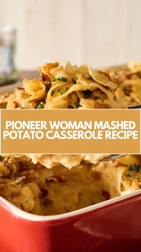 This easy and delicious Pioneer Woman Mashed Potato Casserole is the perfect side dish for any occasion. It’s creamy, cheesy, and topped with crispy fried onions and bacon, making it a crowd favorite. You can easily customize it with common ingredients for a quick, comforting meal everyone will love! Pioneer Woman Mashed Potato Casserole, Mashed Potato Casserole Pioneer Woman, Twice Baked Potato Casserole Recipe Pioneer Woman Ree Drummond, Pioneer Woman Potato Casserole, Easy Potato Dishes For A Crowd, Leftover Mashed Potato Casserole, Potato Dishes For A Crowd, Pioneer Woman Casserole Recipes, Mash Potato Casserole