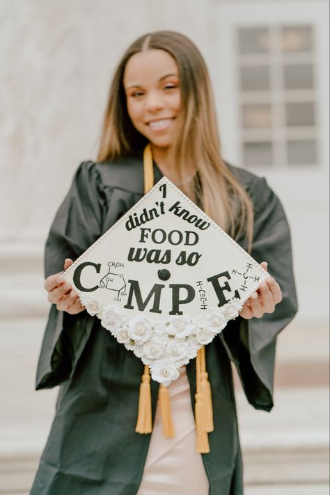 “I didn’t know food was so complex” Nutrition-Dietetics Graduation Cap Idea #rd2be #futuredietitian Nutrition Graduation Cap Ideas, Dietitian Graduation Cap, Culinary Graduation Cap, Nutrition Graduation Cap, Graduation Inspiration, College Pictures, مشروعات العلوم, College Graduation Cap Decoration, Grad Hat