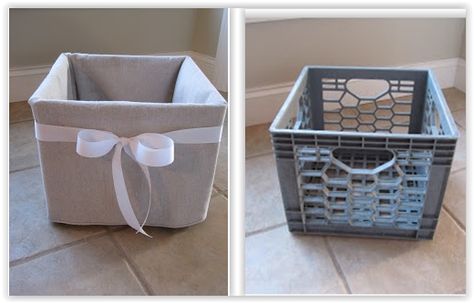 Milk Crate Cover To Unique Storage ... here is a tutorial to turn those old… Diy With Milk Crates, Things To Do With Milk Crates, Diy Decorative Storage Boxes, Upcycle Milk Crates, Milk Crate Desk, Milk Crate Cover, Milk Crates Ideas, Milk Crates Diy, Milk Crate Furniture