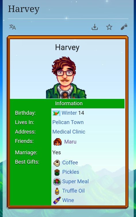 Stardew Valley Gift Guide, Harvey Stardew Valley, Harvey Stardew, Stardew Valley Tips, Stardew Valley, Tom Holland, Gift Guide, Holland, Video Games