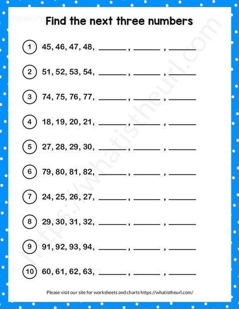 This is our 3rd exercise on finding the next numbers in a series. This can be used for Grade 1 kids.Please download the PDF Find the next number in the series-exercise 3 (1 to 100) English Poems For Kids, Alphabet Writing Worksheets, English Poems, Math Fact Worksheets, Grade 6 Math, 1 To 100, Missing Numbers, Alphabet Writing, 1st Grade Worksheets