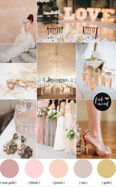 Wedding Color Schemes Gold, Champagne Color Palette, Wedding Rose Gold Theme, Wedding Theme Color Schemes, Rose Gold Theme, Best Wedding Colors, Gold Wedding Colors, Gold Wedding Theme, Gold Bridesmaid Dresses