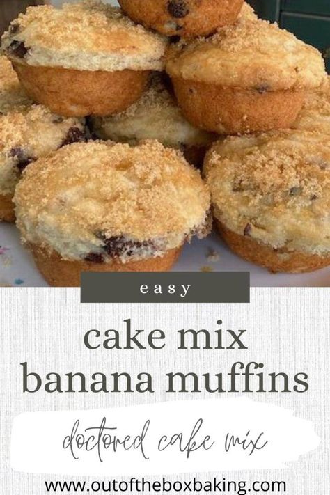 Cake mix banana muffins from out of the box baking Cake Mix Banana Muffins, Doctored Cake Mix Recipes, Cake Mix Doctor, Delicious Muffins, Banana Muffins Easy, Canning Cherry Pie Filling, Chocolate Banana Muffins, Berry Muffins, Box Cake Mix