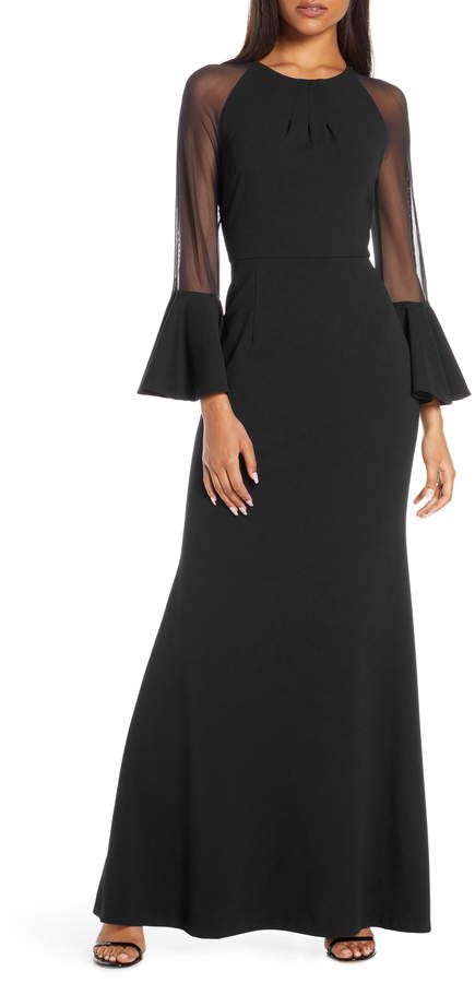 Eliza J Flounce Long Sleeve Scuba Gown Scuba Gown, Tall Girl Outfits, Stylish Jumpsuit, Woman Dress, Floor Length Gown, Night Out Outfit, Eliza J, Black Gown, Sheer Sleeves