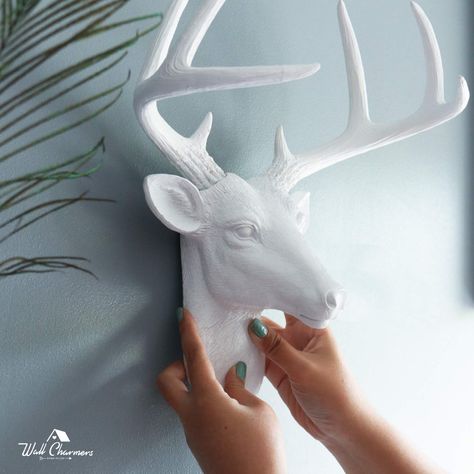 WallCharmers 14 Inch Mini White Faux Deer Head - Faux Taxidermy Animal Head Wall Decor - Handmade Farmhouse Decor - Fake Taxidermy Deer Antlers Gallery Wall Decor *** Extra details could be discovered at the photo link. (This is an affiliate link). Dear Head Decor, Fake Taxidermy, Deer Head Decor, Deer Head Wall Mount, Deer Heads Mount, Faux Deer Head, Taxidermy Deer, Animal Head Wall Decor, Deer Head Wall Decor