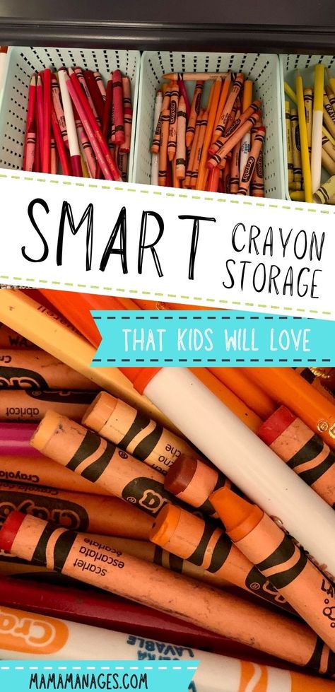 Do you have crayons in a bunch of different spots, in all different conditions? Do you tend to buy new crayons regularly, because your kids can never find the color they want? Try this simple, smart crayon storage idea. The best part? You won't have to spend more than $12, and that would be splurging! Kids Crayon Storage, How To Store Markers And Crayons, Crayon Organization By Color, Organizing Crayons And Markers For Kids, How To Organize Crayons, Crayon Marker Organization, Marker And Crayon Storage, Crayon And Marker Organization, Coloring Storage Ideas For Kids