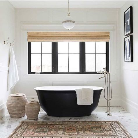 Vivir Design (@vivirdesign) • Instagram photos and videos Studio Mcgee Bathroom, Mcgee Bathroom, Black Bathtub, Bathroom Lighting Design, Marble Bathroom Floor, Master Bath Design, Black Tub, Instagram Bathroom, Bathroom Pendant Lighting