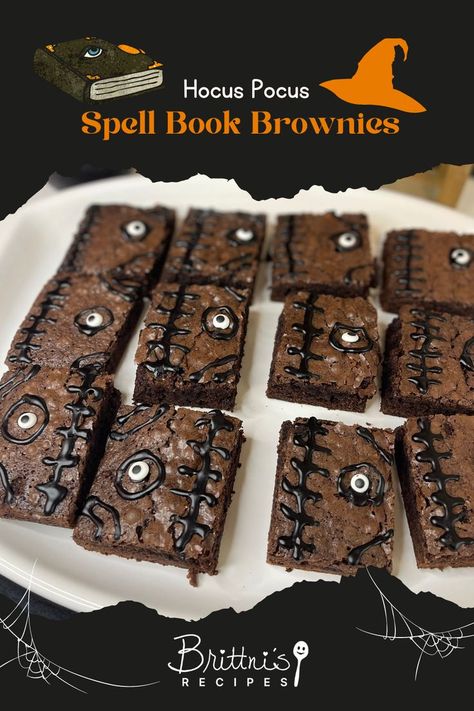 Hocus Pocus Brownies, Hocus Pocus 2 Watch Party, Book Brownies, Halloween Themed Recipes, Decorate With Chocolate, 13 Days Of Halloween, Hocus Pocus Spell, Hocus Pocus Spell Book, Themed Recipes