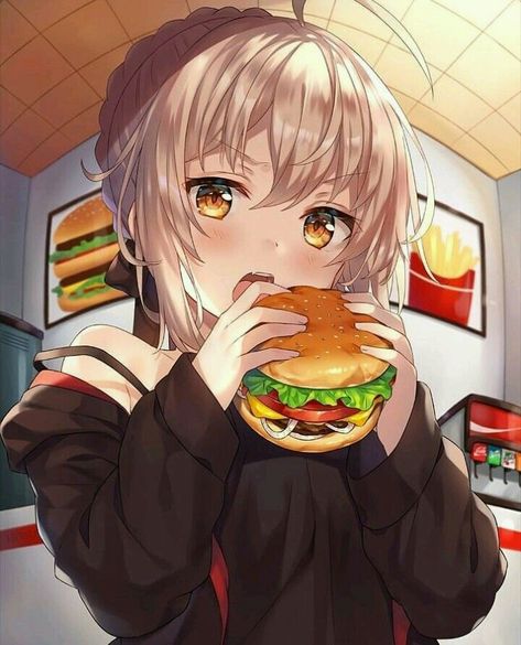 Girl Eating, Images Kawaii, Anime Pictures, 영감을 주는 캐릭터, Kawaii Art, Kawaii Girl, Anime Kawaii, All Anime, An Anime