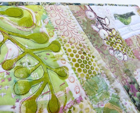 detail ~ Green Bird Jane Lafazio, Fabric Journals, Green Bird, Painting Workshop, Green Spring, Slow Stitching, Print Collage, Monoprint, Mail Art