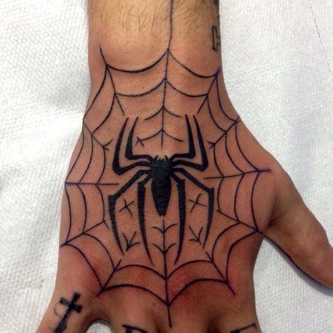 Spider Man Tattoos Ideas, Spider Man Hand Tattoo, Spider Web Tattoo On Hand, Spiderman Hand Tattoo, Spider Tattoo On Hand, Spiderweb Hand Tattoo, Spider Web Hand Tattoo, Spider Hand Tattoo, Spider Web Tattoos