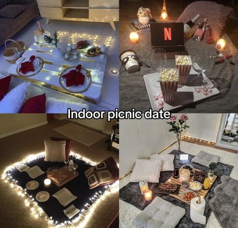 Date Night Ambiance, Cute Couple Dates At Home, Date Ideas For Birthday, Dates Inside The House, Dorm Date Ideas, Ideal Dates Ideas, Simple At Home Date Ideas, Cute Suprise Dates For Boyfriend At Home, Sleepover Date Ideas