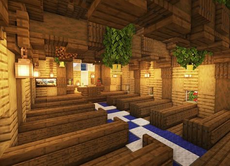 Church Minecraft Ideas, Minecraft Ceiling Light, Minecraft Church Interior, Minecraft Inside Decor, Inside Minecraft Houses Ideas, Minecraft Church, Interior Design Minecraft, Aesthetic Minecraft Builds, Interior Minecraft