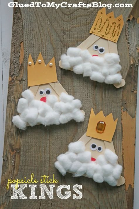 Popsicle Stick Kings - Kid Craft Epiphany Crafts, King Craft, Bible Crafts For Kids, Church Crafts, Popsicle Stick Crafts, Popsicle Stick, Preschool Christmas, Sunday School Crafts, Bible Crafts