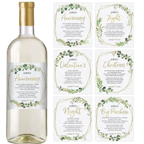 Marriage Milestones, Milestone Wine, Birthday Wine Bottle Labels, Bridal Shower Presents, Wedding Wine Gift, Bridal Shower Wine, Wedding Wine Bottles, Wedding Wine Labels, Mini Wine Bottles