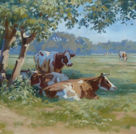 Cow Watercolor Painting, Painting And Embroidery, Cow Paintings, Gum Trees, Trees Painting, Farm Paintings, Art Major, Farm Art, Cow Painting