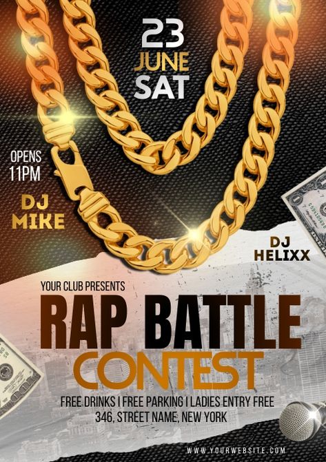 Beautiful Designs Rap Battle Poster, Hip Hop Flyer, Notion Library, Contest Poster, Social Media Posting Schedule, A4 Document, Hip Hop Party, Party Flyers, Social Media Schedule