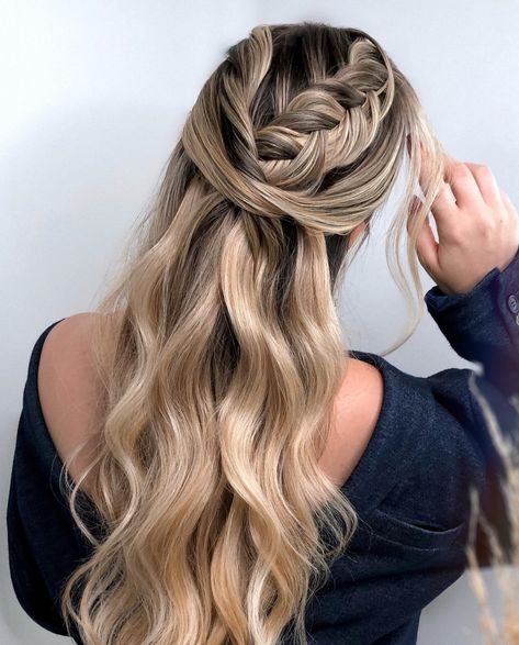 50 Trendiest Half-Up Half-Down Hairstyles for 2022 - Hair Adviser Dutch Braid Hairstyle, Dutch French Braid, Half Up Half Down Bridal, Braid Half Up, Braid Half Up Half Down, Sleek Braid, Bridal Hair Tutorial, Braided Half Updo, Side French Braids