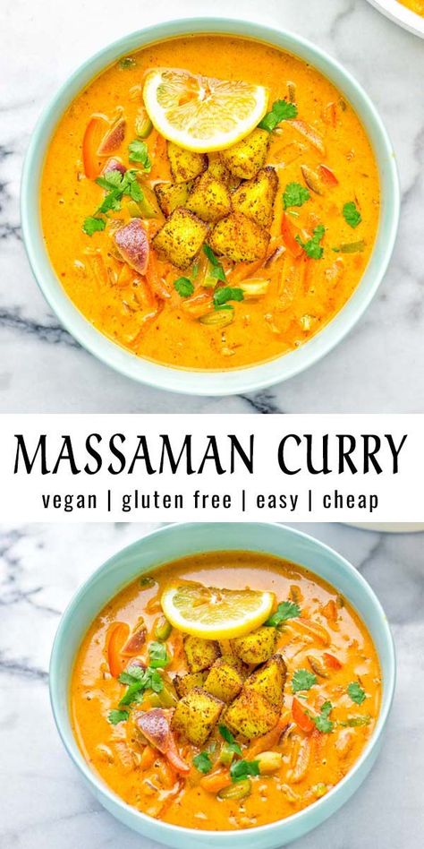 Veggie Massaman Curry, Potato Massaman Curry, Best Massaman Curry Recipe, Vegan Indian Soup Recipes, Vegan Gluten Free Curry, Satisfying Vegan Meals, Gf Curry Recipe, Gf Indian Food, Massaman Curry Vegan