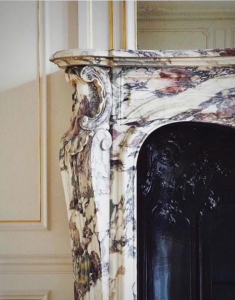 Dark marble scrolls Calacatta Viola Marble Fireplace, Old Marble Fireplace, Dark Marble Fireplace, Manor Fireplace, Phoebe Nicol, Christina Cole, Veined Marble, Fake Fireplace, Dark Marble