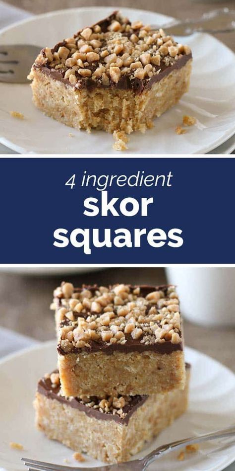 Skor Squares, Easy Dessert Squares, Christmas Baking Squares, 4 Ingredient Desserts, Easy Bar Recipes, Dessert Squares, Easy Bar, Savory Dessert, Dessert Pie Recipes