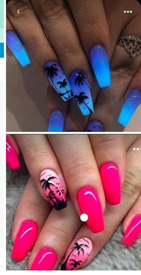 Unusual Nail Designs, Nail Sculpting, Cruise Nails, Cartoons Movies, Palm Tree Nails, Beach Nail Designs, Beach Nail, Aqua Nails, Yellow Nail Art