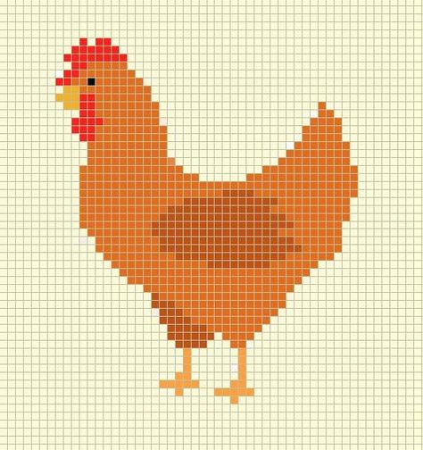 Chicken Pixel Art, Chicken Cross Stitch, Graph Crochet, Crochet Chicken, Pixel Crochet, Tapestry Crochet Patterns, Cross Stitch Bird, Pixel Pattern, Crochet Tapestry