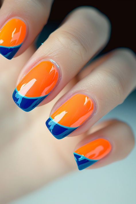 orange-and-blue-nails Royal Blue And Orange Nails, Orange And Blue Nails Design, Blue And Orange Nails Designs, Orange Blue Nails, Blue Orange Nails, Orange And Blue Nails, Orange Nail Designs, 2024 Nails, Drip Nails