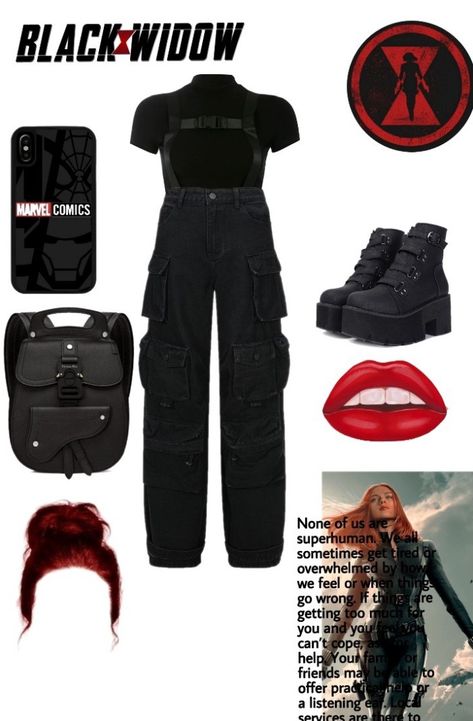 Superhero Aesthetic Outfit, Black Widow Birthday Party, Marvel Fashion Inspired Outfits, Black Widow Inspired Outfits, Black Widow Outfit Ideas, Superhero Inspired Outfits, Black Widow Outfit, Red Widow, Black Widow Costume