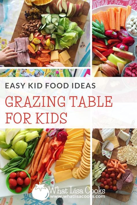 Grazing table and charcuterie ideas for kids from WhatLisaCooks.com Toddler Grazing Board, Party Food Platters Kids, Kids Graze Table, Kids Grazing Board, Kids Party Food Table, Toddler Charcuterie Board, Kid Charcuterie Board, Charcuterie For Kids, Kids Grazing Table