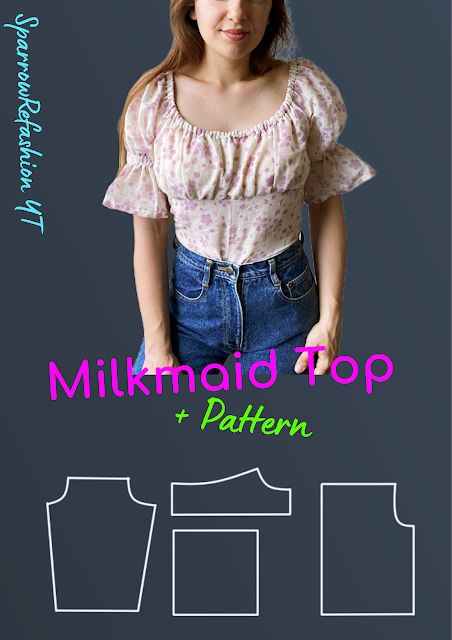 Sparrow Refashion ,Sewing , Thrift flip and refashion Blog o przeróbkach i szyciu ubrań diy Milkmaid Top Sewing Pattern Free, Easy Corset Diy, Milkmaid Top Pattern, Cottagecore Tops, Corset Diy, Sparrow Refashion, Bustier Pattern, Sewing Garments, Dress Sewing Patterns Free