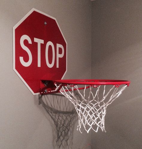 Stop sign basketball hoop. Boys room decor. Streetwear Aesthetic Room Decor, Stop Sign Decor, Basketball Hoop Room Decor, Street Aesthetic Room Decor, Non Fashion Grails Decor, Basketball Aesthetic Room Decor, Sporty Room Decor, Stop Sign Room Decor, Basketball Hoop In Room