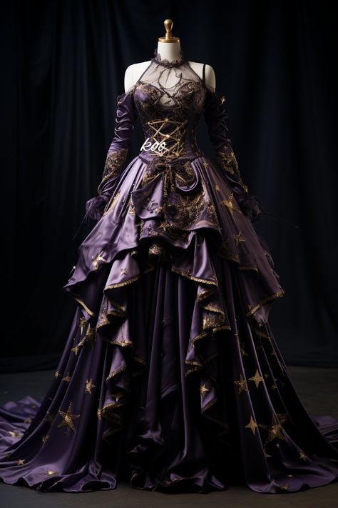 Villain Dresses, Masquerade Ball Gowns, Chique Outfit, Dreamy Gowns, Purple Gowns, Fantasy Dresses, Fashion Illustration Dresses, Prom Dress Inspiration, Fantasy Gowns